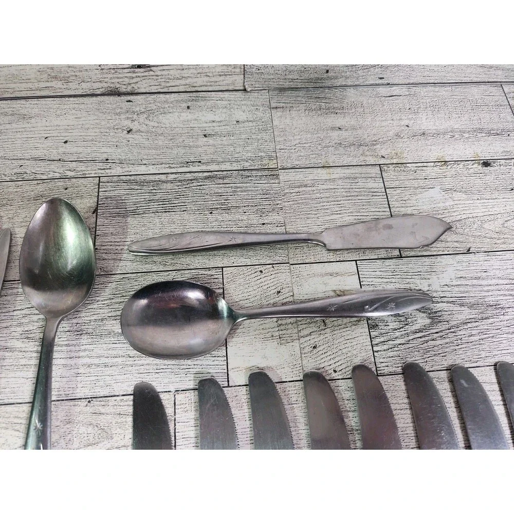 Vintage Atomic Starburst Thor Flatware Lot of 26 MCM Stainless Steel CI Japan